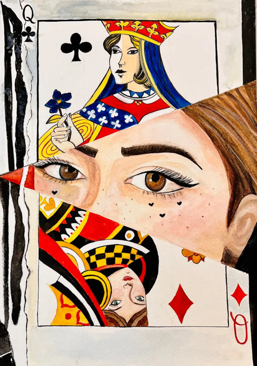 Queen Of Hearts (ART-17114-112946) - Handpainted Art Painting - 8in X 12in