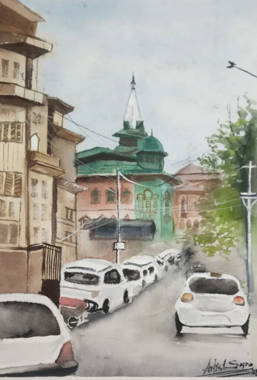 Cityscape (ART-16757-112972) - Handpainted Art Painting - 11in X 15in