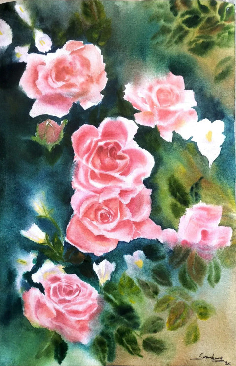 Flower Painting (ART-16757-112962) - Handpainted Art Painting - 15in X 22in