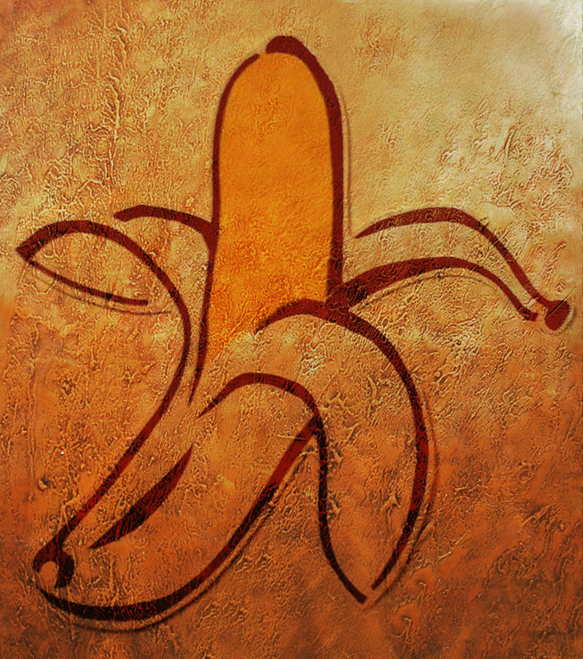 The banana painting, new age painting, texture painting, yellow, brown painting