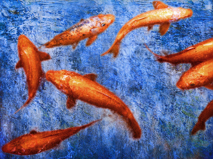 fishes painting, new age painting, texture painting,blue painting