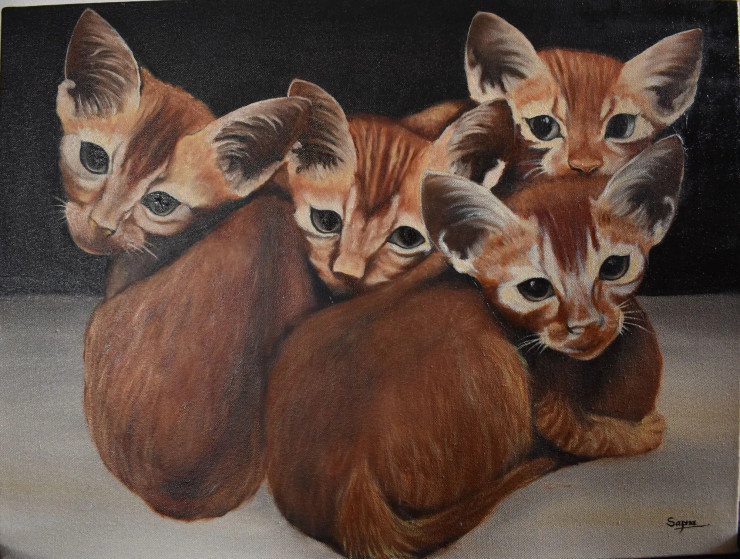 The Kittens (ART-6955-113075) - Handpainted Art Painting - 24in X 18in