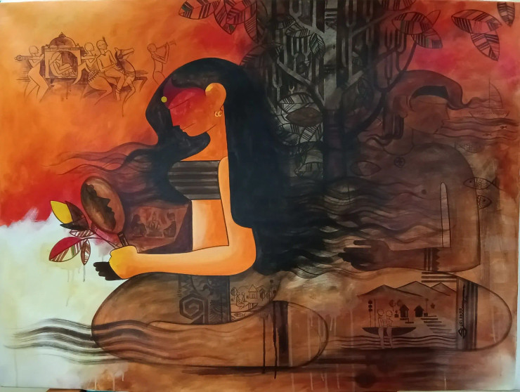 "Marriage" A Mysterious Concept (ART-17202-113136) - Handpainted Art Painting - 48in X 36in