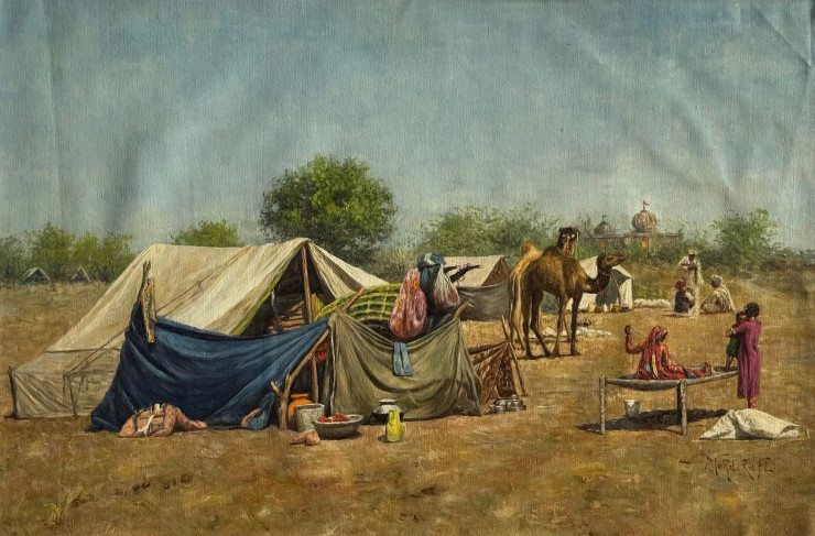 KABILA - The Village Scene (ART-15644-113153) - Handpainted Art Painting - 36in X 24in
