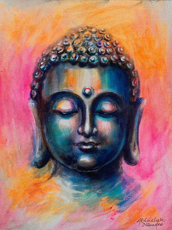 Buddha (ART-3512-113159) - Handpainted Art Painting - 8in X 10in