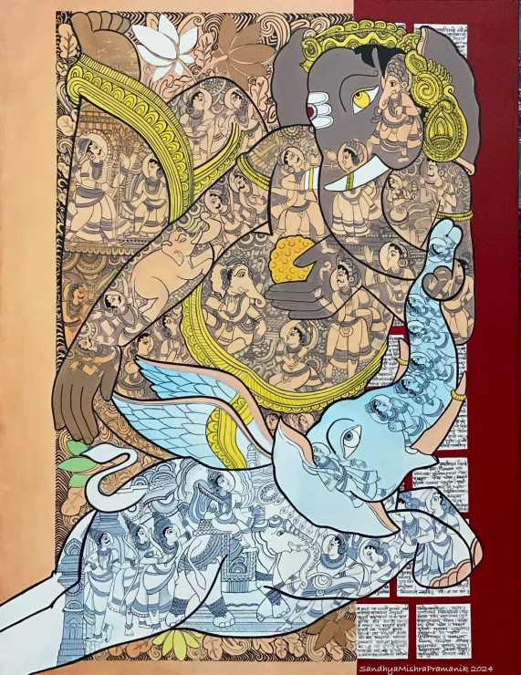 Ganesha And Airawat (PRT-8370-113175) - Canvas Art Print - 37in X 48in