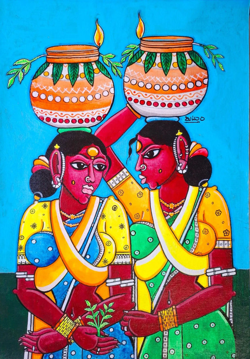 Bonalu (ART-3056-113262) - Handpainted Art Painting - 14in X 21in