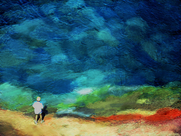 colors, blue shade, figurative, texture, man