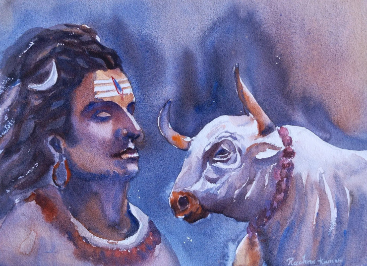 Divine Companionship (ART-7389-113289) - Handpainted Art Painting - 13in X 10in