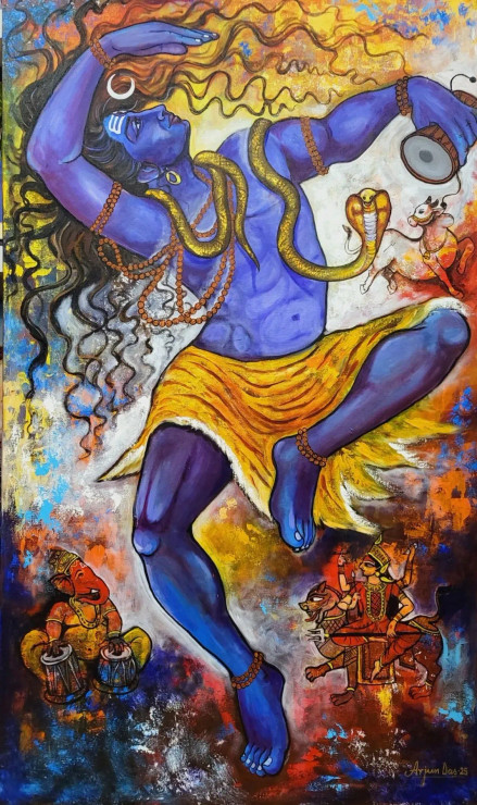SHIVA TANDAVA (ART-82-113309) - Handpainted Art Painting - 36in X 60in