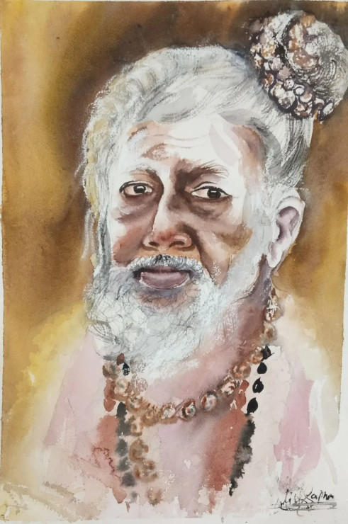 Sadhu Sant Painting (ART-16757-113329) - Handpainted Art Painting - 11in X 15in