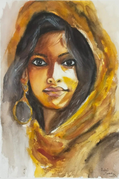 Women Beauty (ART-16757-113317) - Handpainted Art Painting - 11in X 15in