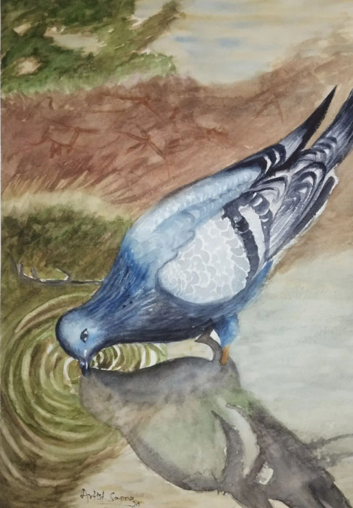 Bird Painting (ART-16757-113330) - Handpainted Art Painting - 11in X 15in