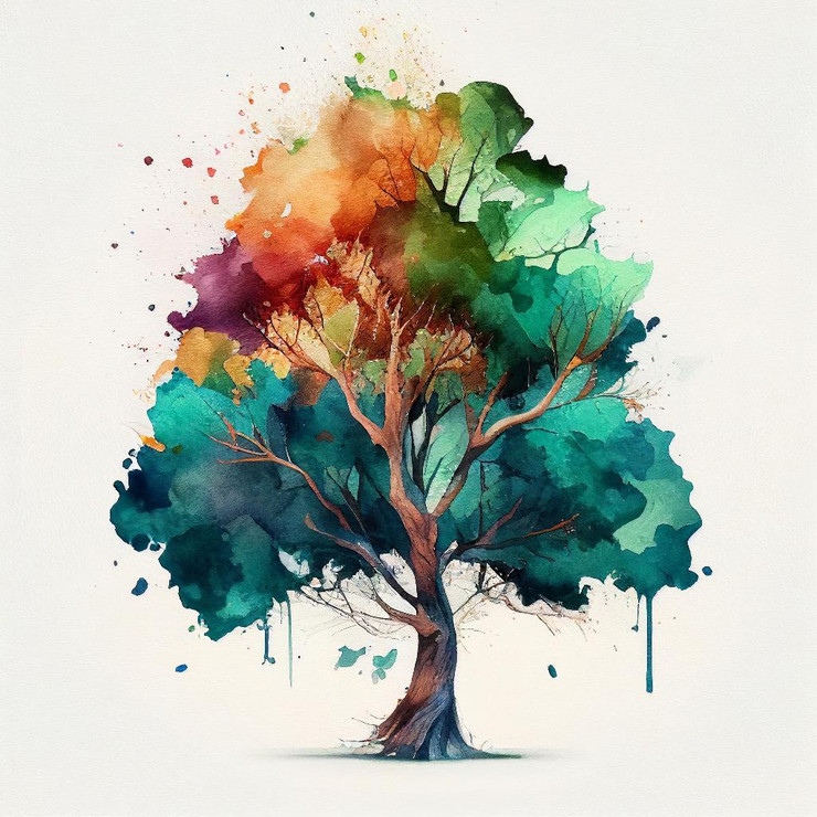 Abstract Colourful Tree (PRT_15885) - Canvas Art Print - 24in X 24in