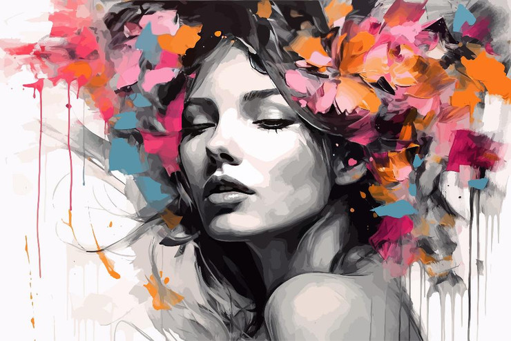 Modern Abstract Lady Artwork (PRT_15896) - Canvas Art Print - 35in X 23in
