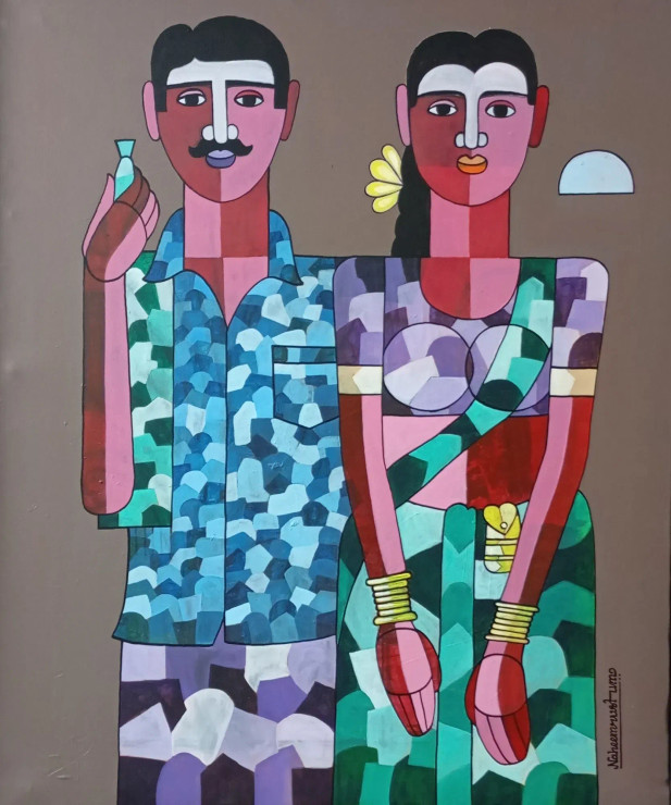 Village Ballaxmi (ART-938-113400) - Handpainted Art Painting - 30in X 36in