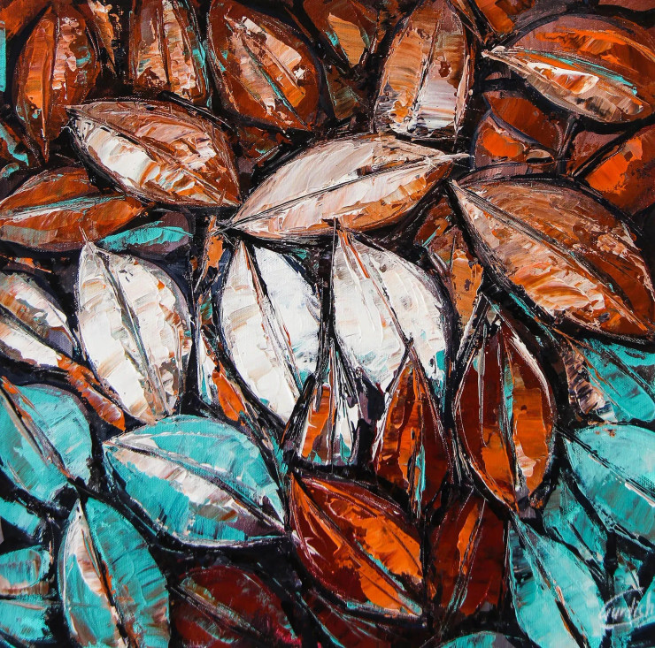 Nature Art - Leaves (ART-2571-113474) - Handpainted Art Painting - 18in X 18in
