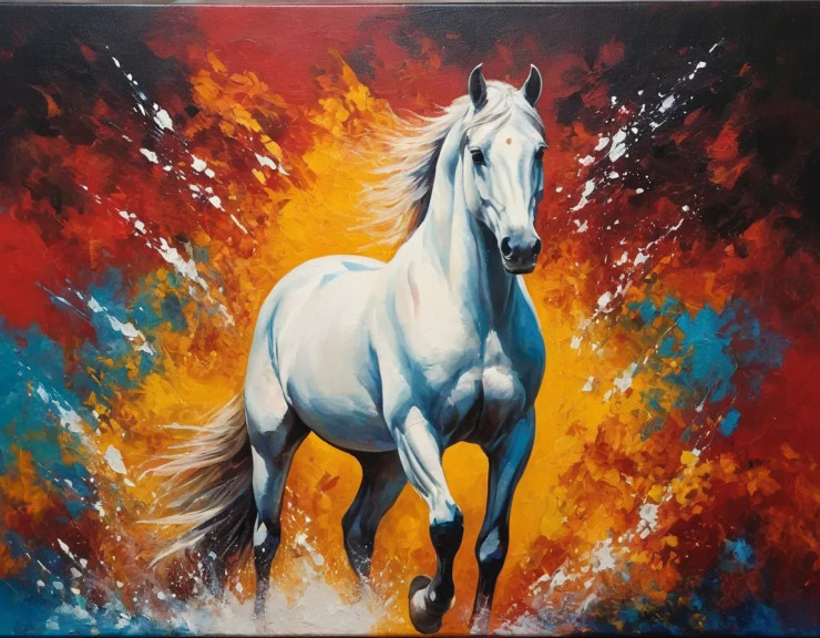 Abstract Horse Painting (ART-3319-113377) - Handpainted Art Painting - 48in X 30in