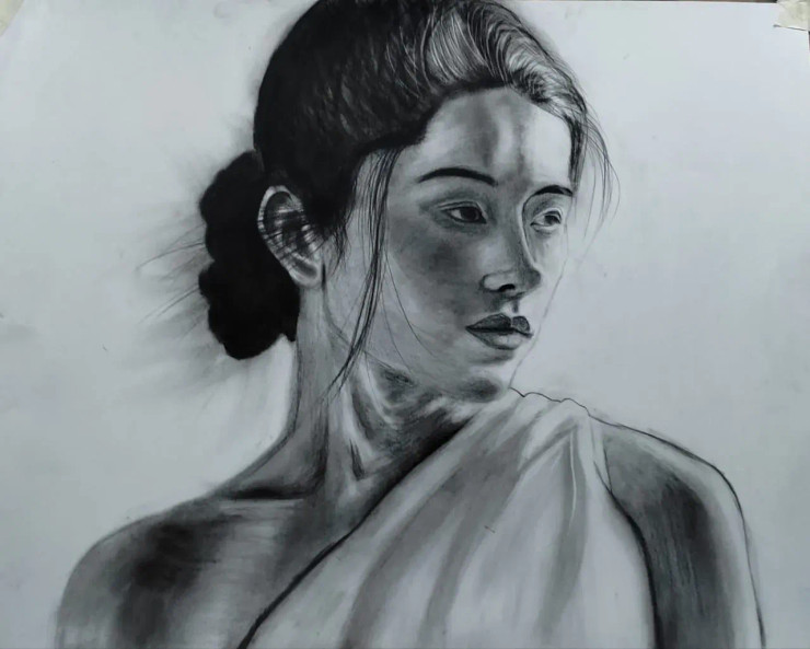 Women Beauty (ART-16757-113372) - Handpainted Art Painting - 28in X 22in