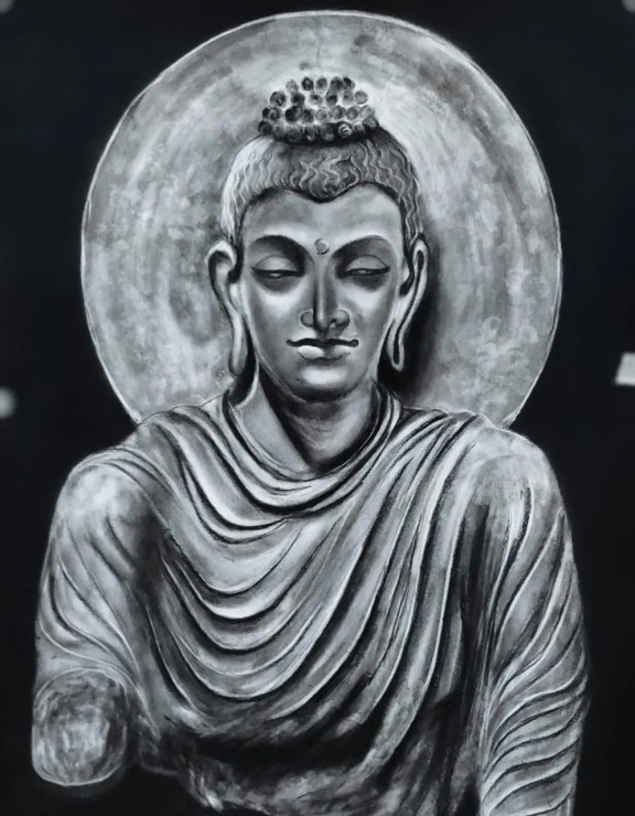 Buddha Painting (ART-16757-113373) - Handpainted Art Painting - 21in X 27in