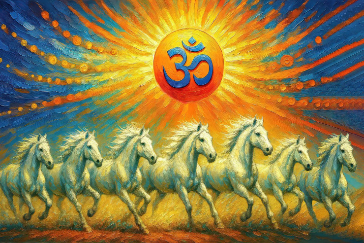 Celestial Gallop Of Sacred Light | Om-Powered Charge Of Eternity | Abstract, Spiritual (PRT-15697-113615) - Canvas Art Print - 60in X 40in