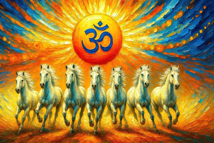 Celestial Gallop Of Sacred Light | Om-Powered Charge Of Eternity | Abstract, Spiritual (PRT-15697-113616) - Canvas Art Print - 60in X 40in