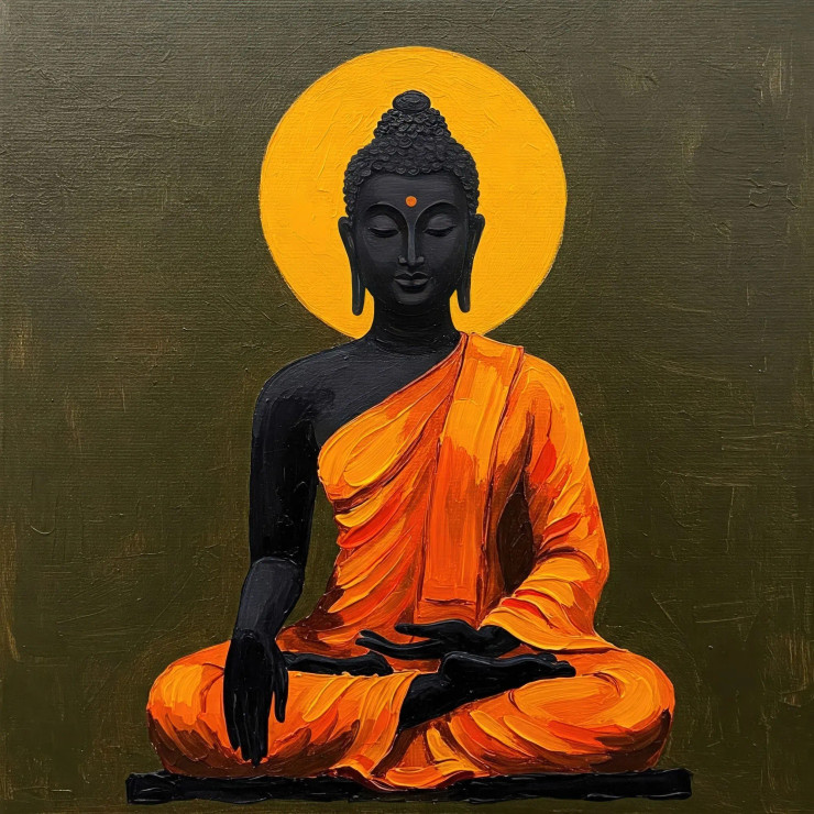Meditative Buddha In Golden Radiance (PRT-15697-113631) - Canvas Art Print - 36in X 36in