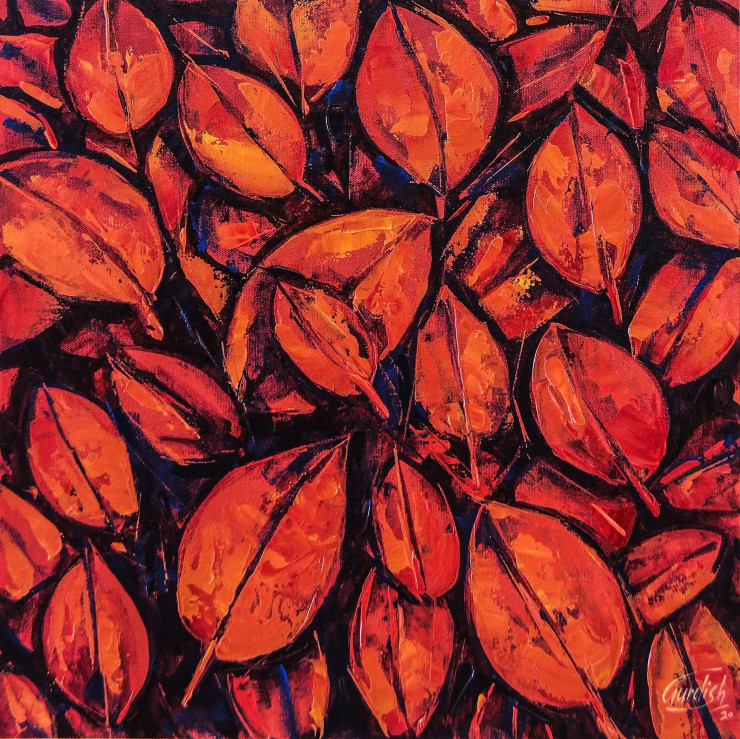 Red Petals (ART-2571-113508) - Handpainted Art Painting - 18in X 18in
