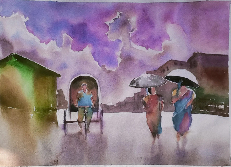 Cityspace Painting (ART-16757-113562) - Handpainted Art Painting - 15in X 11in