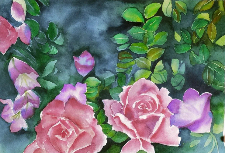 Floral Painting (ART-16757-113546) - Handpainted Art Painting - 21in X 14in