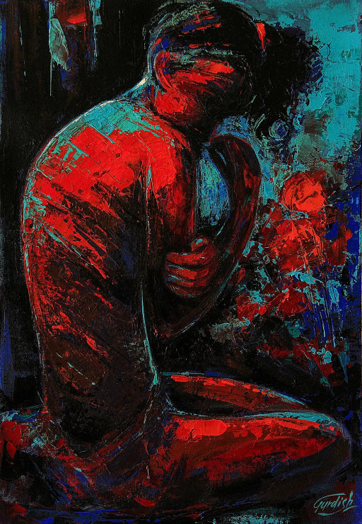 The Seclusion- Figurative Painting (ART-2571-113540) - Handpainted Art Painting - 18in X 26in