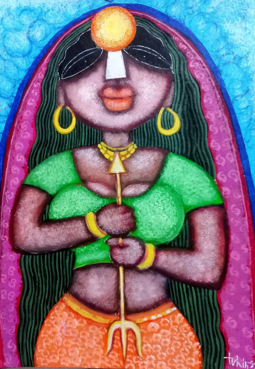 Maa Durga 2 (ART-16119-113521) - Handpainted Art Painting - 11in X 15in