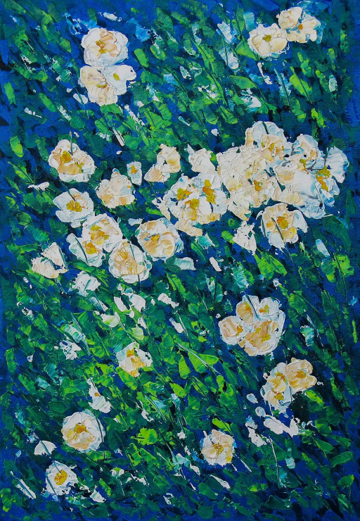 Flowers Wall Painting (ART-2571-113576) - Handpainted Art Painting - 18in X 26in