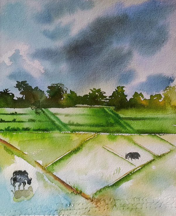 Nature Painting (ART-16757-113558) - Handpainted Art Painting - 8in X 11in