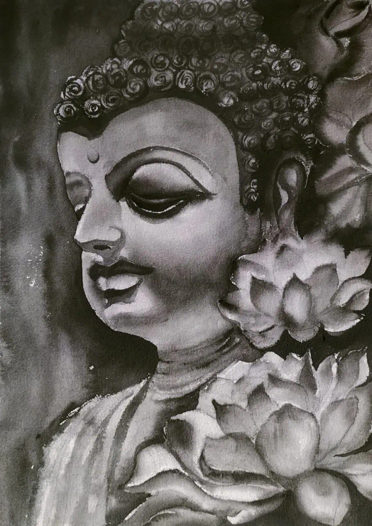 Buddha Painting (ART-16757-113544) - Handpainted Art Painting - 10in X 14in
