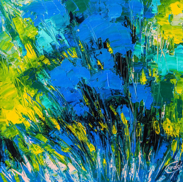 Forest Of The Blue (ART-2571-113539) - Handpainted Art Painting - 18in X 18in