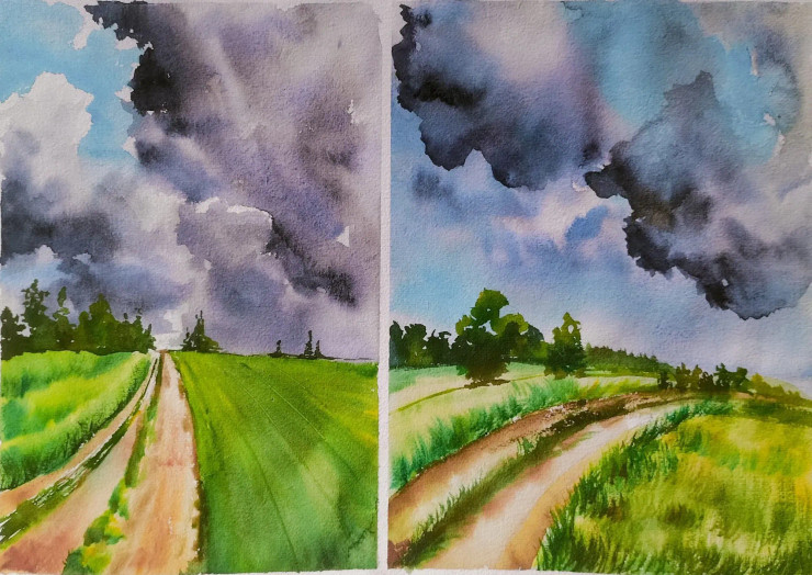 Clouds Nature Painting (ART-16757-113556) - Handpainted Art Painting - 15in X 11in