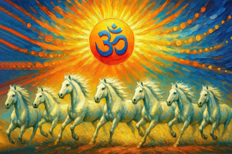 Celestial Gallop Of Sacred Light Om (Right To Left) | Abstract, Spiritual Canvas Art Print (PRT-15697-113642) - Canvas Art Print - 60in X 40in
