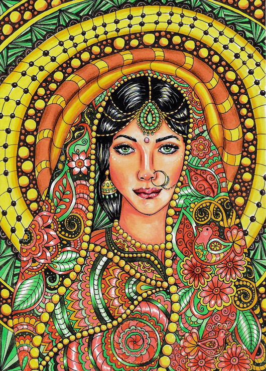 Beautiful Indian Lady In Saree (PRT_15924) - Canvas Art Print - 30in X 42in