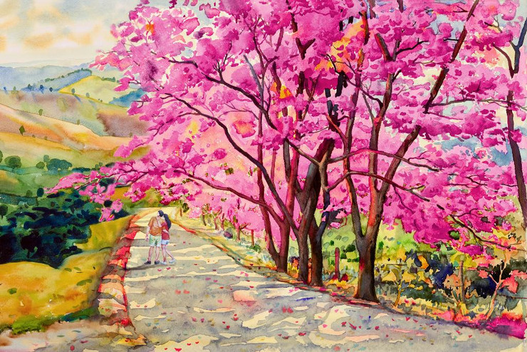 Couple On A Beautiful Road (PRT_15931) - Canvas Art Print - 45in X 30in