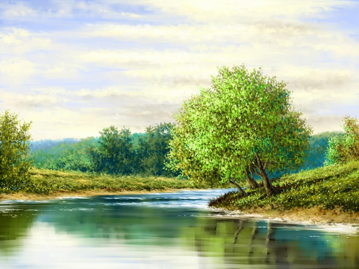 Amazing Scene Along The River (PRT_15951) - Canvas Art Print - 40in X 30in