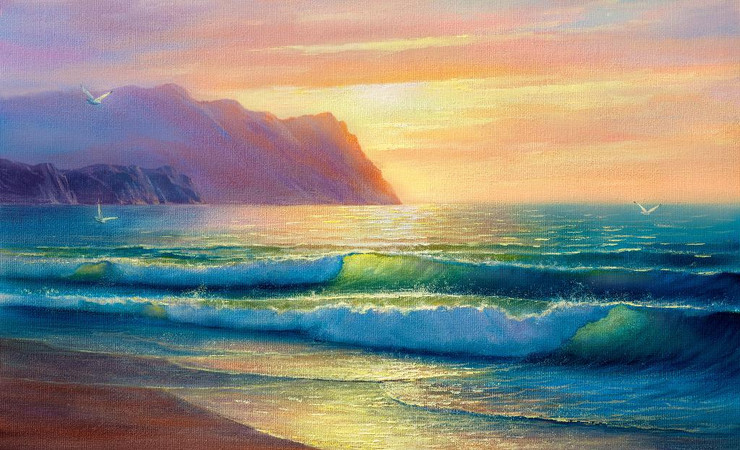 Serene Waves At Sunrise (PRT_15957) - Canvas Art Print - 45in X 28in