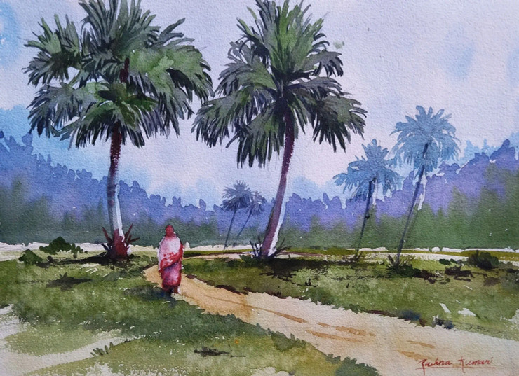 Eternal Horizon (ART-7389-113742) - Handpainted Art Painting - 13in X 10in