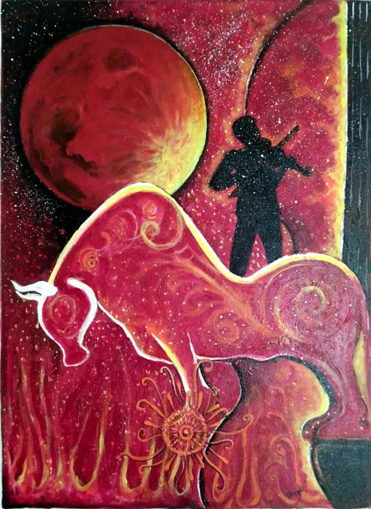 Ri, Rishabham, The Second Of Seven Swaras (ART-6775-113789) - Handpainted Art Painting - 18in X 25in
