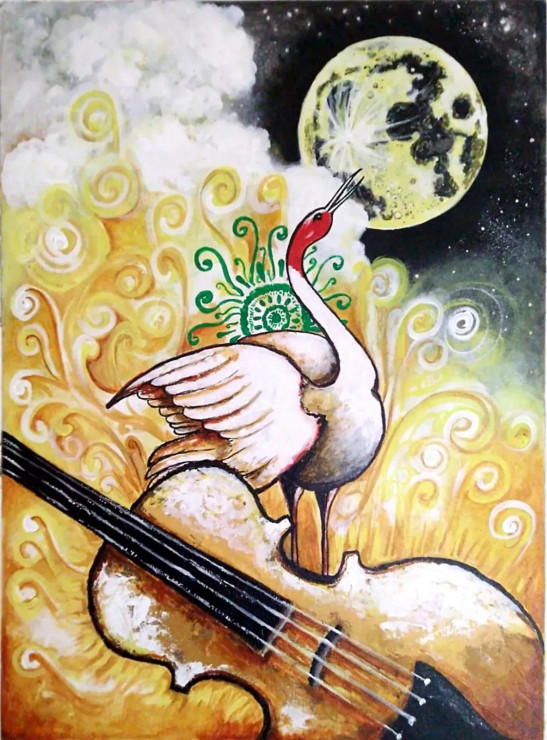 Ma, Madhyamam, The Fourth Of Seven Swaras (ART-6775-113791) - Handpainted Art Painting - 18in X 25in