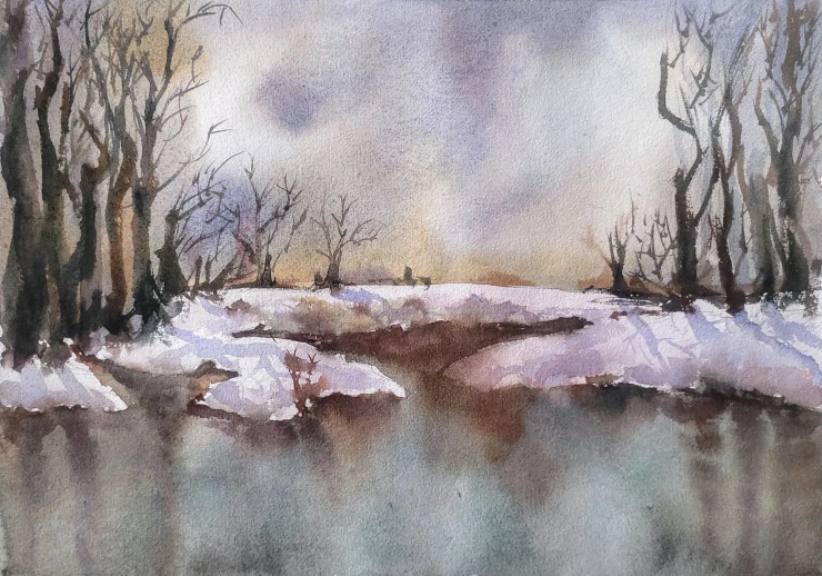 Mountain In Cold (ART-16757-113822) - Handpainted Art Painting - 14in X 10in