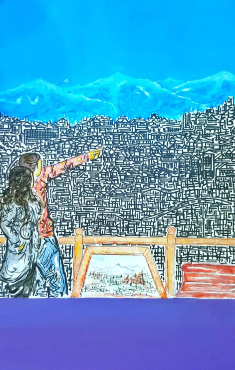 A View Worth Sharing (ART-17174-113853) - Handpainted Art Painting - 14in X 21in