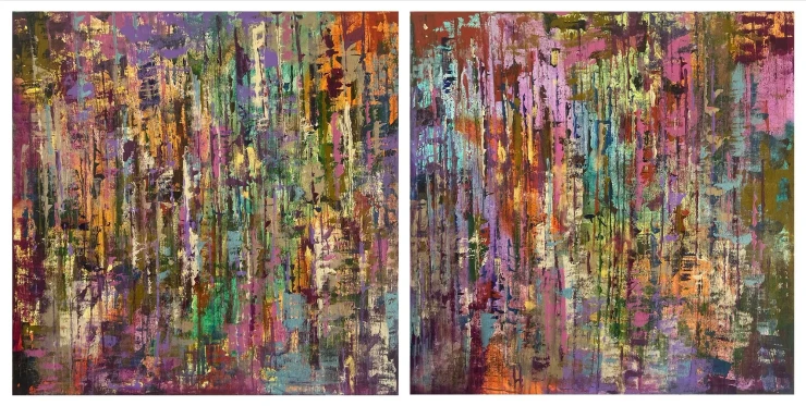 Downtown Shades Of Life-Diptych (ART-8069-113842) - Handpainted Art Painting - 72in X 36in