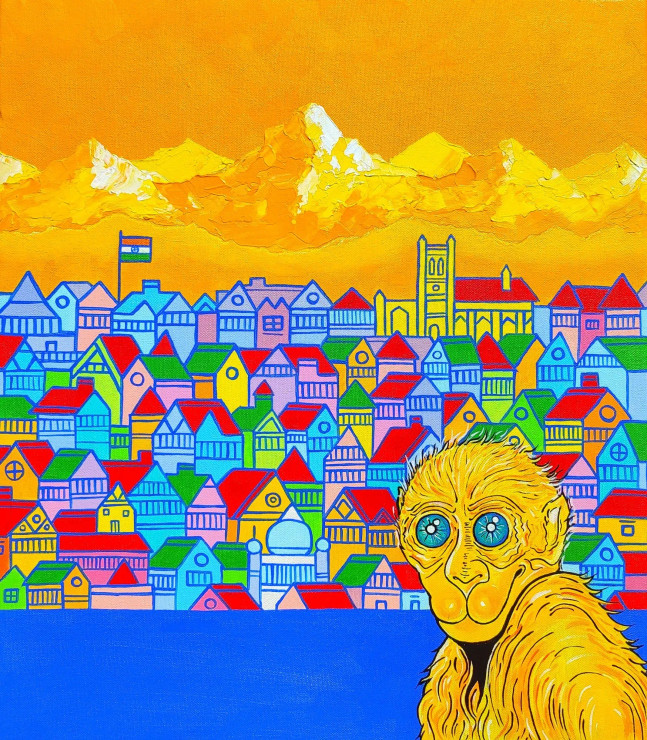 Shimla - The Monkey (ART-17174-113851) - Handpainted Art Painting - 20in X 22in