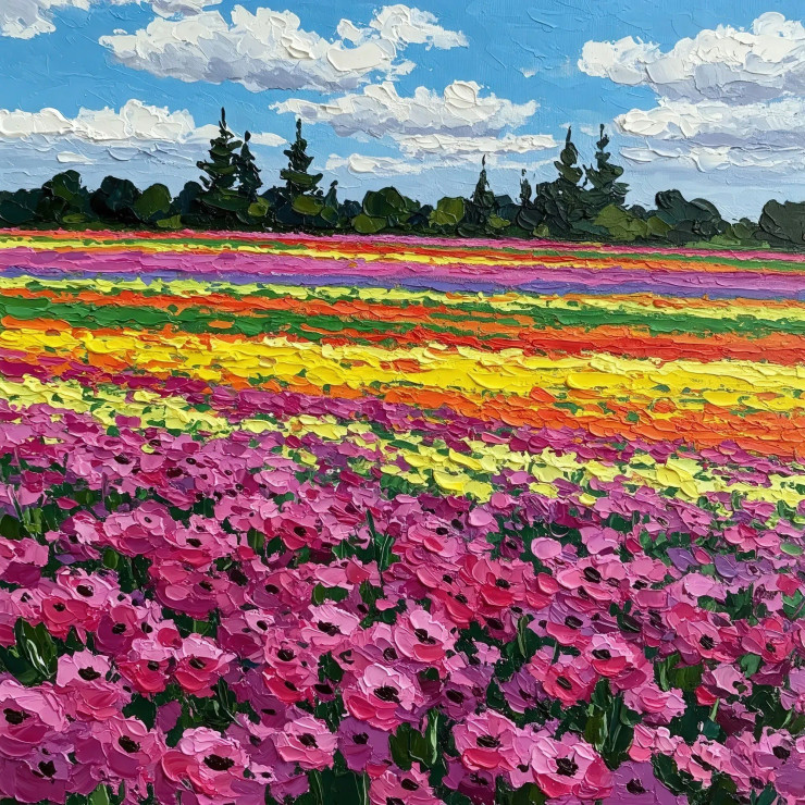 Striped Floral Vista (PRT-15697-113915) - Canvas Art Print - 36in X 36in